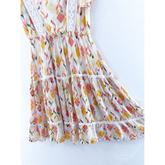 Lauren Conrad Tiered Crochet Dress XS Flutter Sleeve Summer Boho - Picture 4 of 7